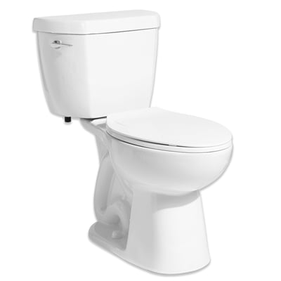 A photograph of a toilet on a white background. 